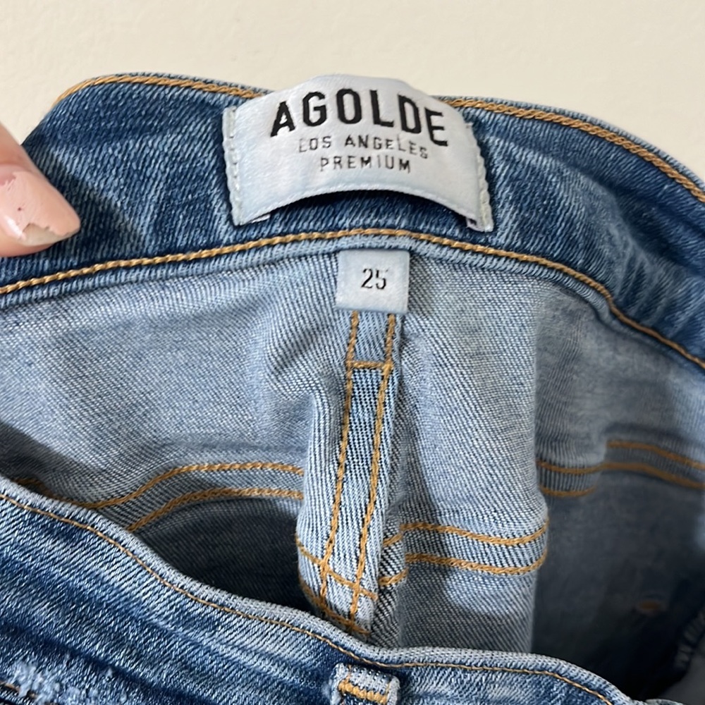 Agolde Medium Wash Distressed Sophie High Rise Skinny Denim Jeans Size 25 - Picture 10 of 11